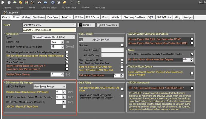 Voyager Meridian Flip Setup